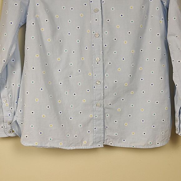 Talbot's Petite Cotton Daisy Print Button Front Long Sleeve Blouse Top - Picture 6 of 10